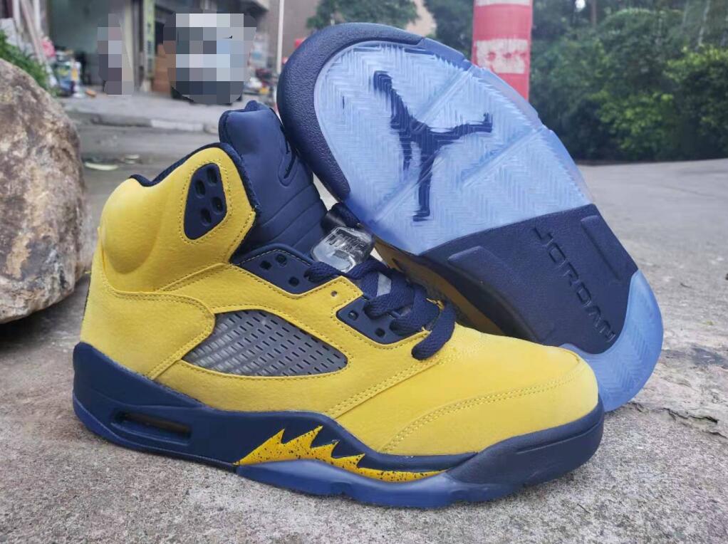 2019 Air Jordan 5 Yellow Deep Blue Shoes